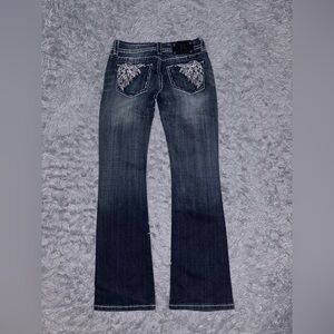 NEW Miss Me Jeans Womens Y2k Blue Curvy Boot Embroidered Angel Wing Size 27 Glam